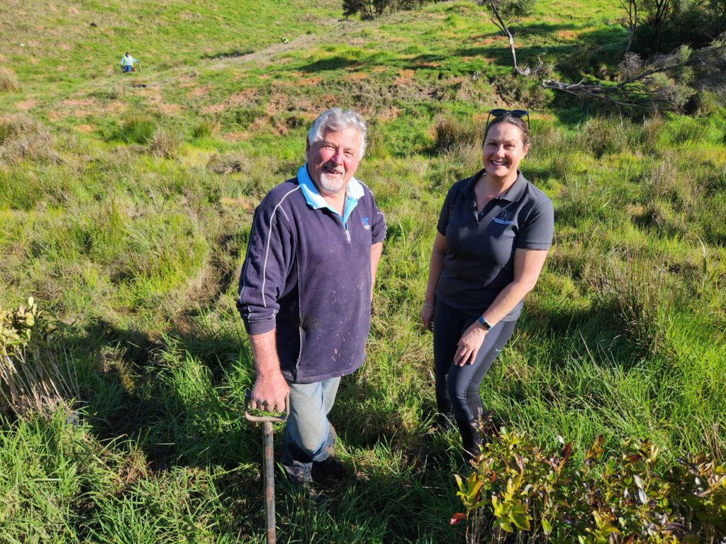 South Head Farmer Ross Webber With KMR Pou Tātaki Justine Daw.